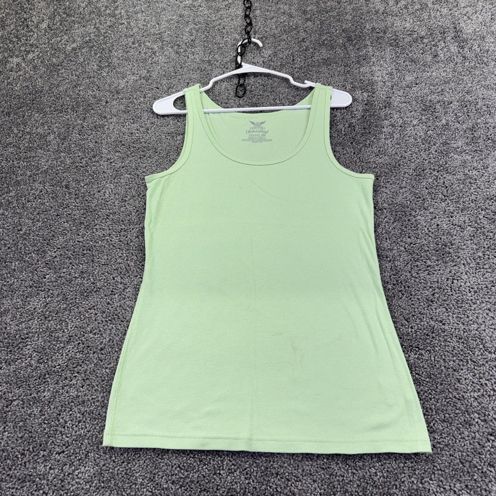Faded Glory Tank Top Womens 2XL Green Ribbed Scoop Neck Basic Stretch Summer
